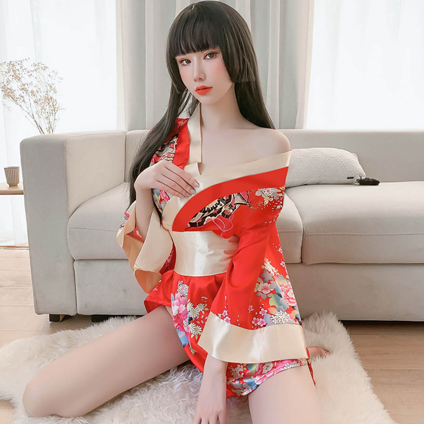 2 Colors Women's Traditional Japanese Yukata Kimono Flower Print Short