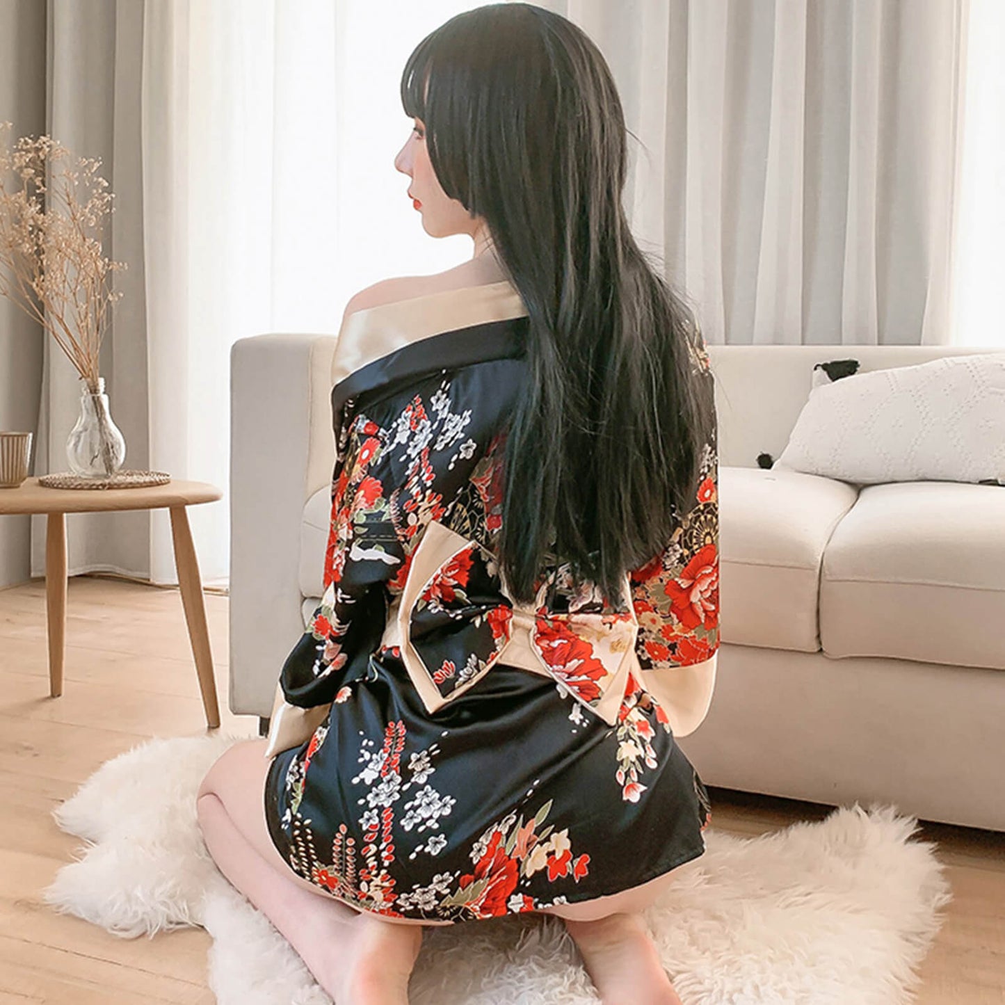 2 Colors Women's Traditional Japanese Yukata Kimono Flower Print Short