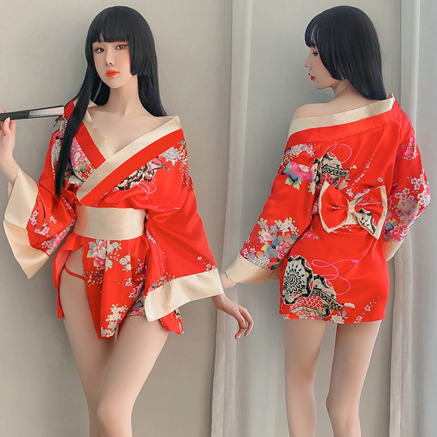 2 Colors Women's Traditional Japanese Yukata Kimono Flower Print Short
