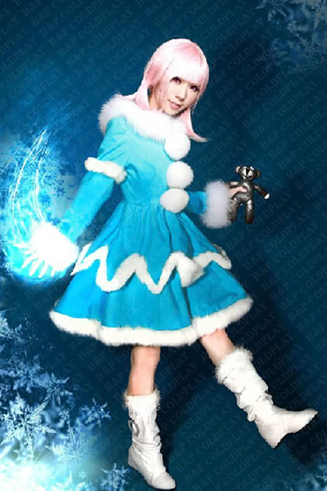 LOL Frost Flames Anne Cosplay Costumes Bright Blue Dress