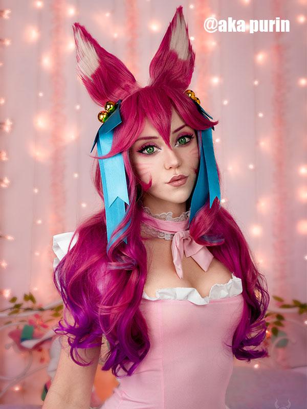 LOL Spirit Blossom Ahri Pink Mixed Long Cosplay Wigs