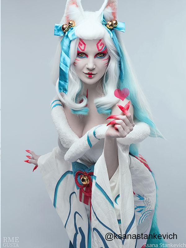 LOL Spirit Blossom Ahri White Mixed Blue Long Cosplay Wigs