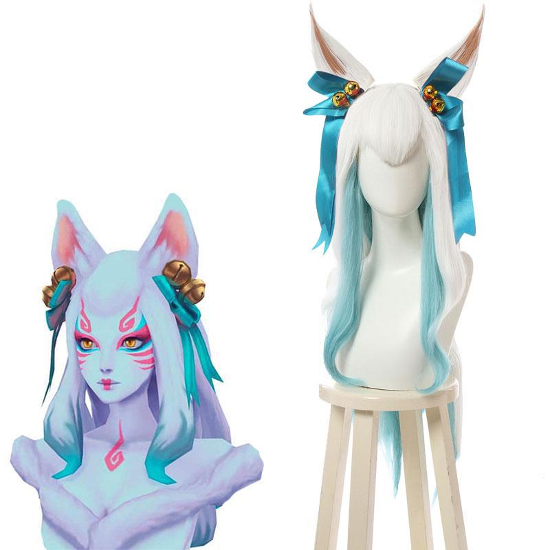 LOL Spirit Blossom Ahri White Mixed Blue Long Cosplay Wigs