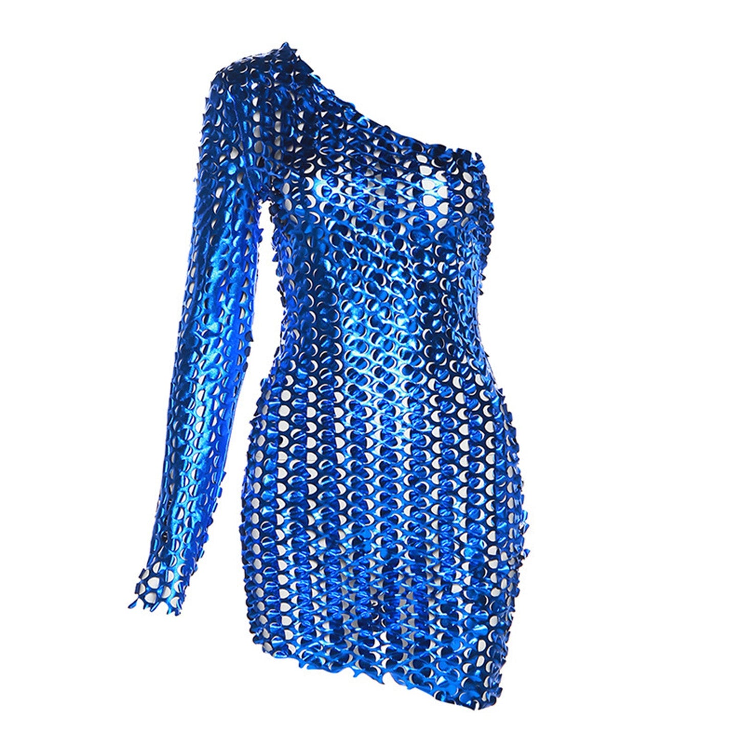 Metallic Mini Dress One Shoulder Cut Out Rave Outfits Nightclub