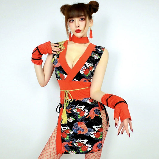 Kimono Dress Japanese Anime Cosplay Costume Side Slit Asi